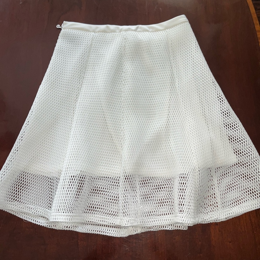 Samuel Dong Women's white mesh overlay holes Skirt l a line